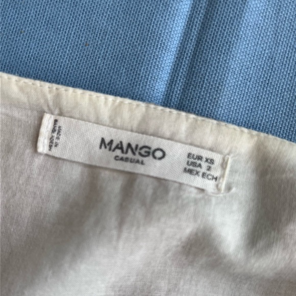 Mango A-Line Linen Dress Sz 2 Square Neck Midi Side Buttons Tan White Stripe New - Picture 8 of 8